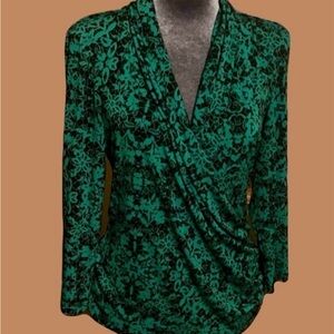 Chaus Green and Black Floral Blouse